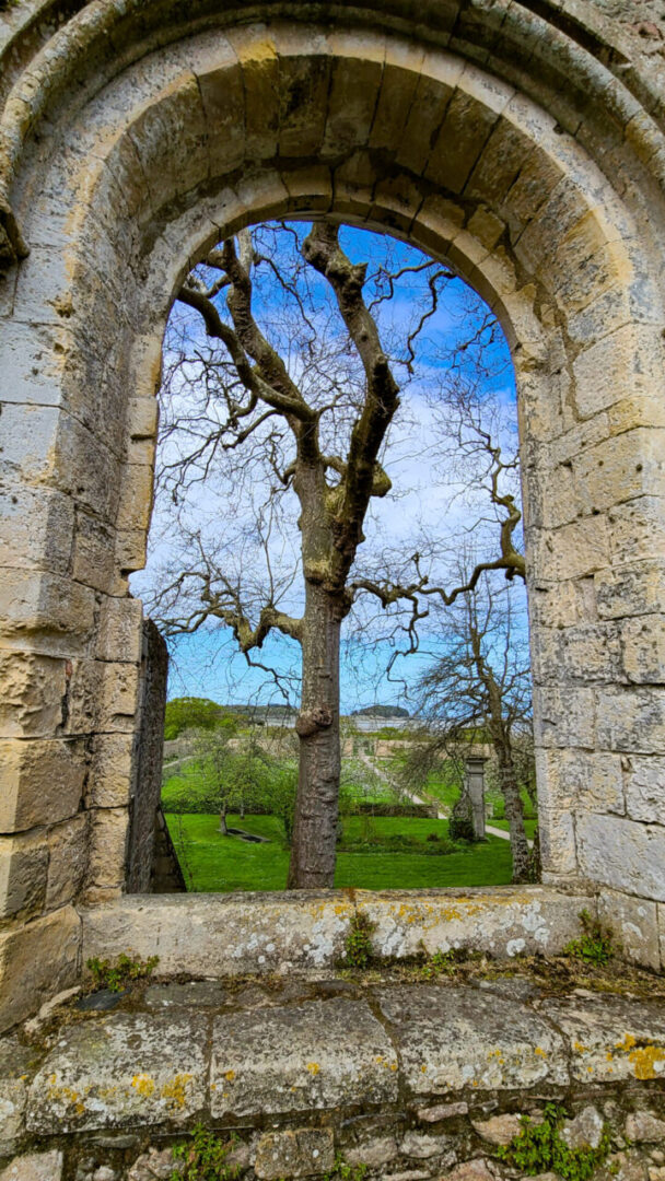 Paimpol travel inside Abbaye de Beauport with stone arch window 빵뽈여행 Abbaye de Beauport 수도원 내부 돌 아치 창